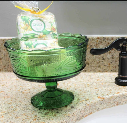 Compote, E O Brody Green Glass M6000 Sandwich, Vintage, SOLD