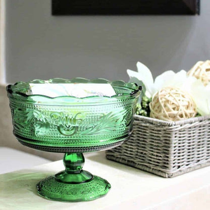 Compote, E O Brody Emerald Green Glass, Candy Dish, Pedestal Bowl, Vintage