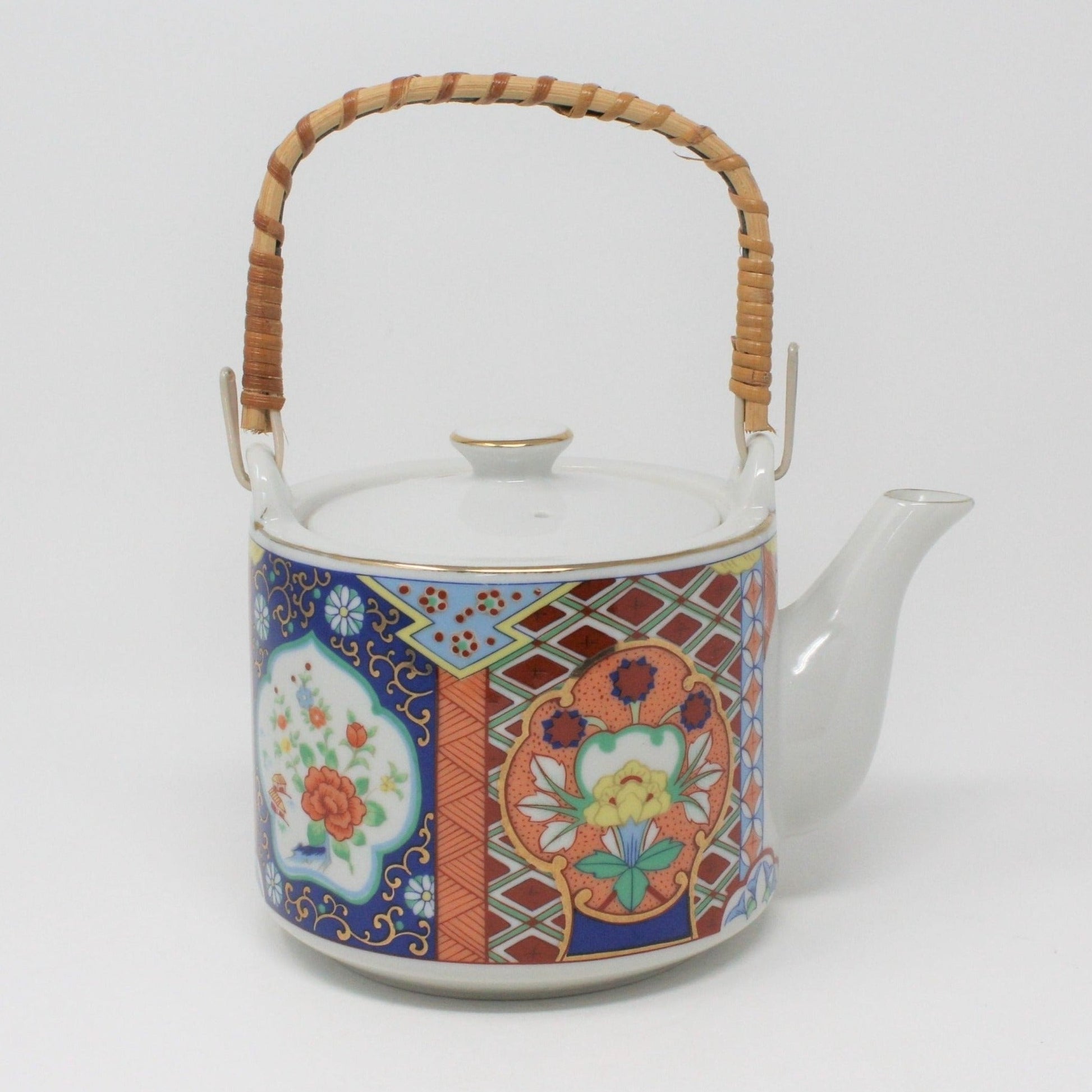 Japanese Ceramic Hand Painted Teapot with Bamboo Handle - The