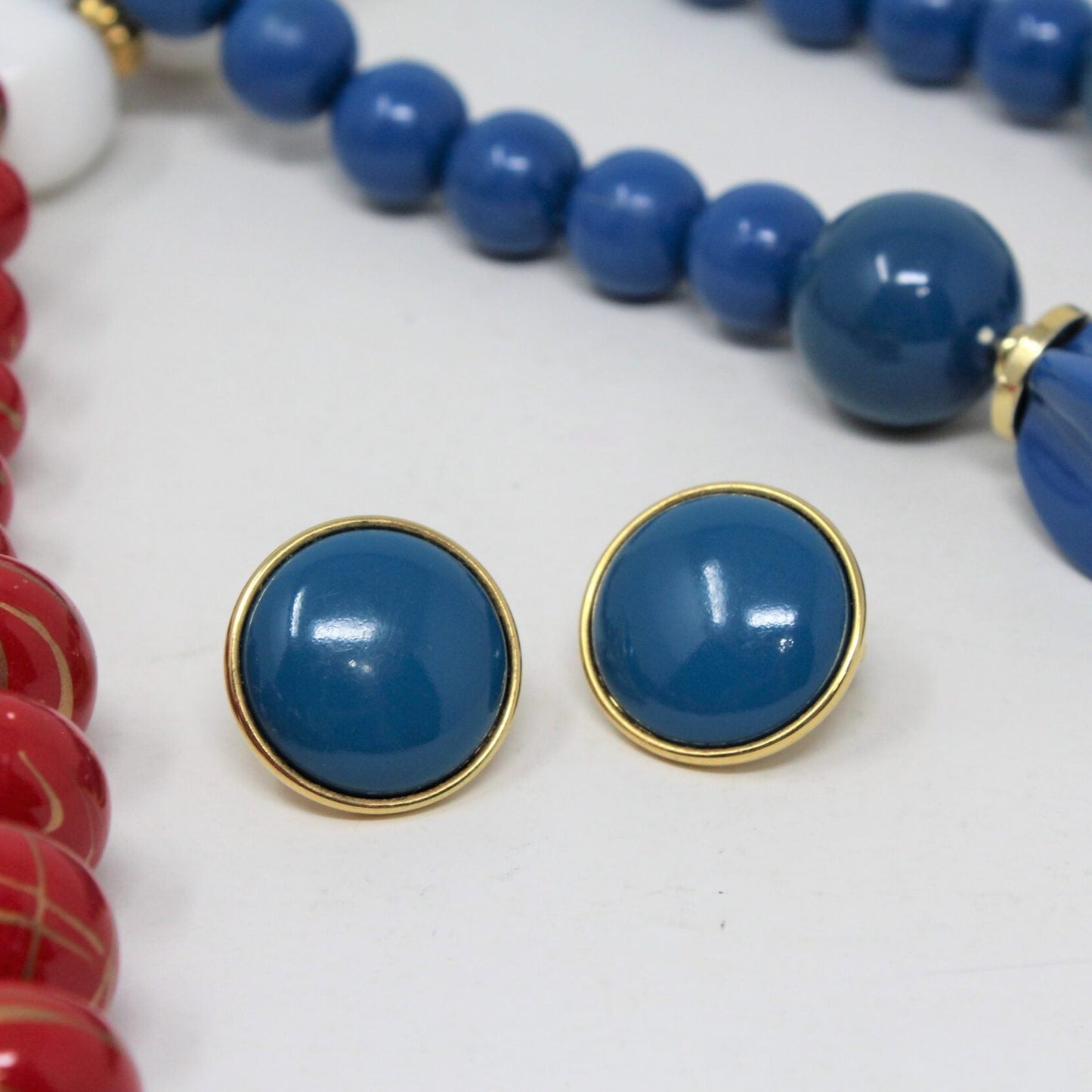 Necklace, Set of 3: Red, White and Blue, Graduated Beads, Vintage