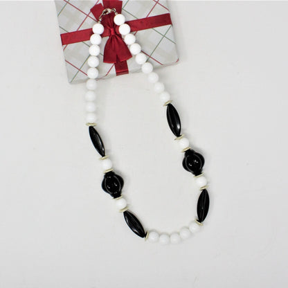 Necklace, Black and White Beads, Retro, Vintage