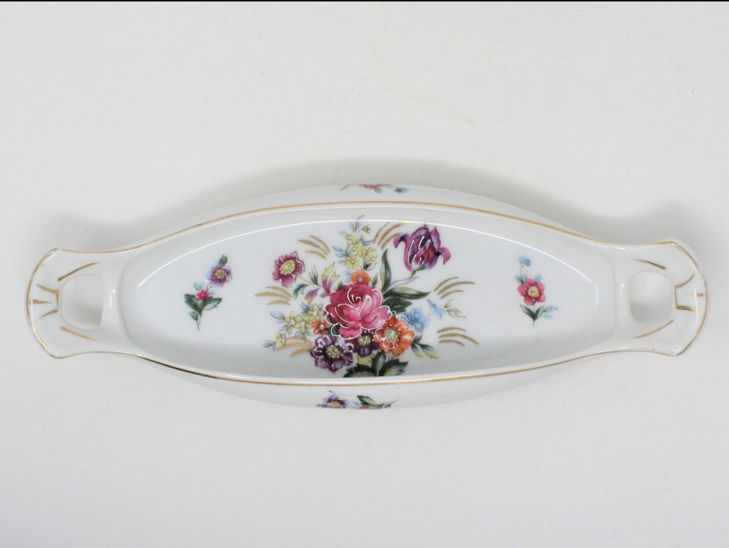 Dish, Hand Painted Flowers, Oval Porcelain, 5905, Vintage