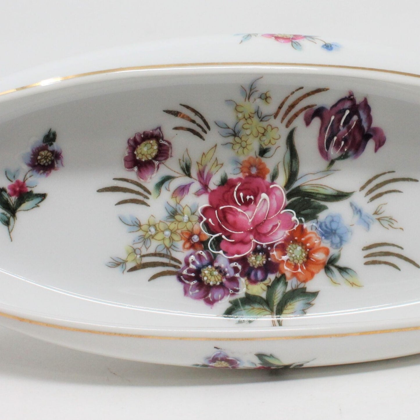 Dish, Hand Painted Flowers, Oval Porcelain, 5905, Vintage