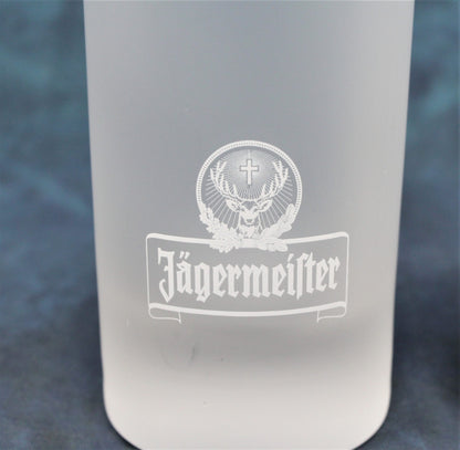 Shot Glasses: Jagermeister, Frosted Stag Logo, 2cl / 4cl Measure Lines, ARC, Germany, Set of 4 - SOLD