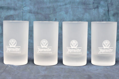 Shot Glasses: Jagermeister, Frosted Stag Logo, 2cl / 4cl Measure Lines, ARC, Germany, Set of 4 - SOLD