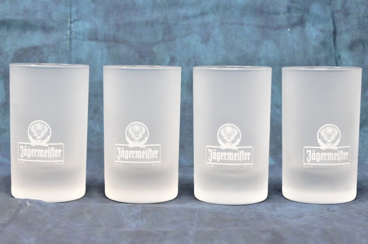 Shot Glasses: Jagermeister, Frosted Stag Logo, 2cl / 4cl Measure Lines, ARC, Germany, Set of 4 - SOLD