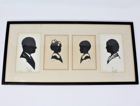 Silhouettes, F Ward, Family, Original Hand-Cut, Framed & Matted, Signed, Vintage 1941