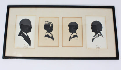 Silhouettes, F Ward, Family, Original Hand-Cut, Framed & Matted, Signed, Vintage 1941