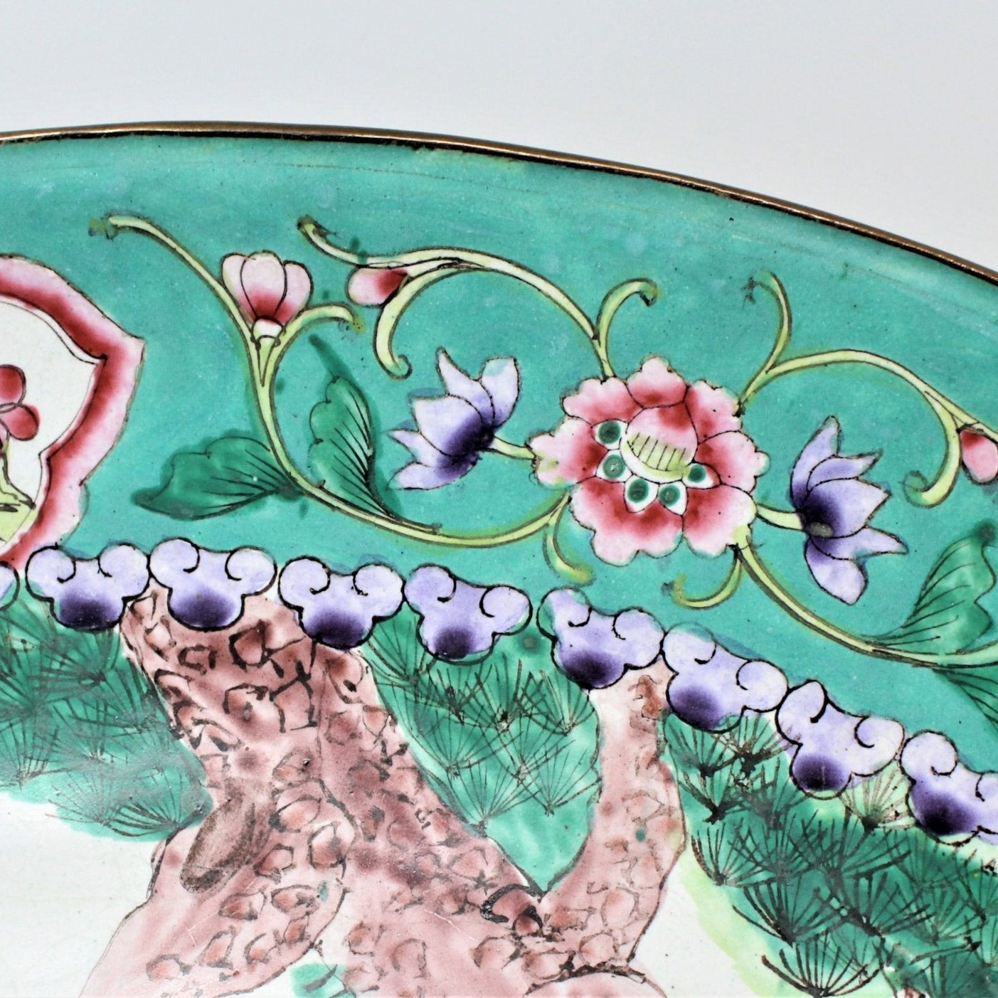 Decorative Platter, Famille Verte Enamel on Copper, Oriental 19th Century China, 14" RARE, SOLD