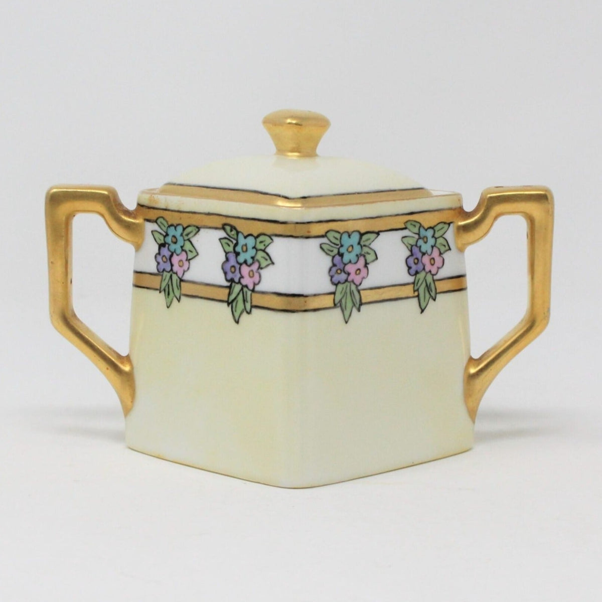 Sugar Bowl with Lid: Weimar, Hand Painted Floral, Art Deco, Signed, Germany, Antique 1920s - SOLD