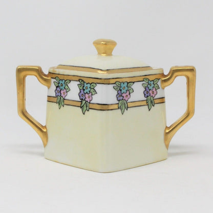 Sugar Bowl with Lid: Weimar, Hand Painted Floral, Art Deco, Signed, Germany, Antique 1920s - SOLD