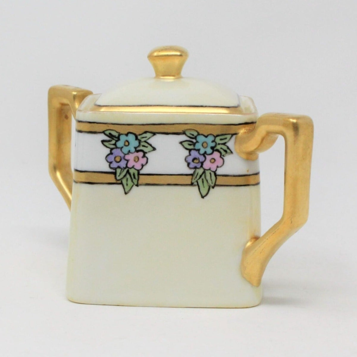 Sugar Bowl with Lid: Weimar, Hand Painted Floral, Art Deco, Signed, Germany, Antique 1920s - SOLD
