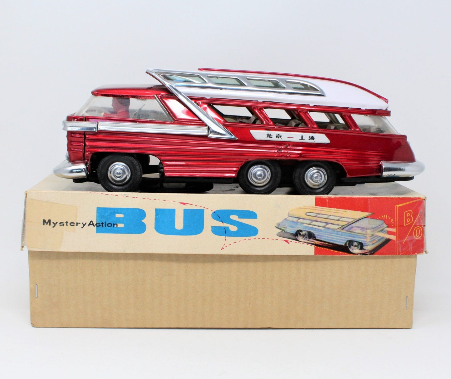 Bus, Metal Toy Bus, Tin Red Tour Bus, Original Box, Red China Bus ME083, Vintage