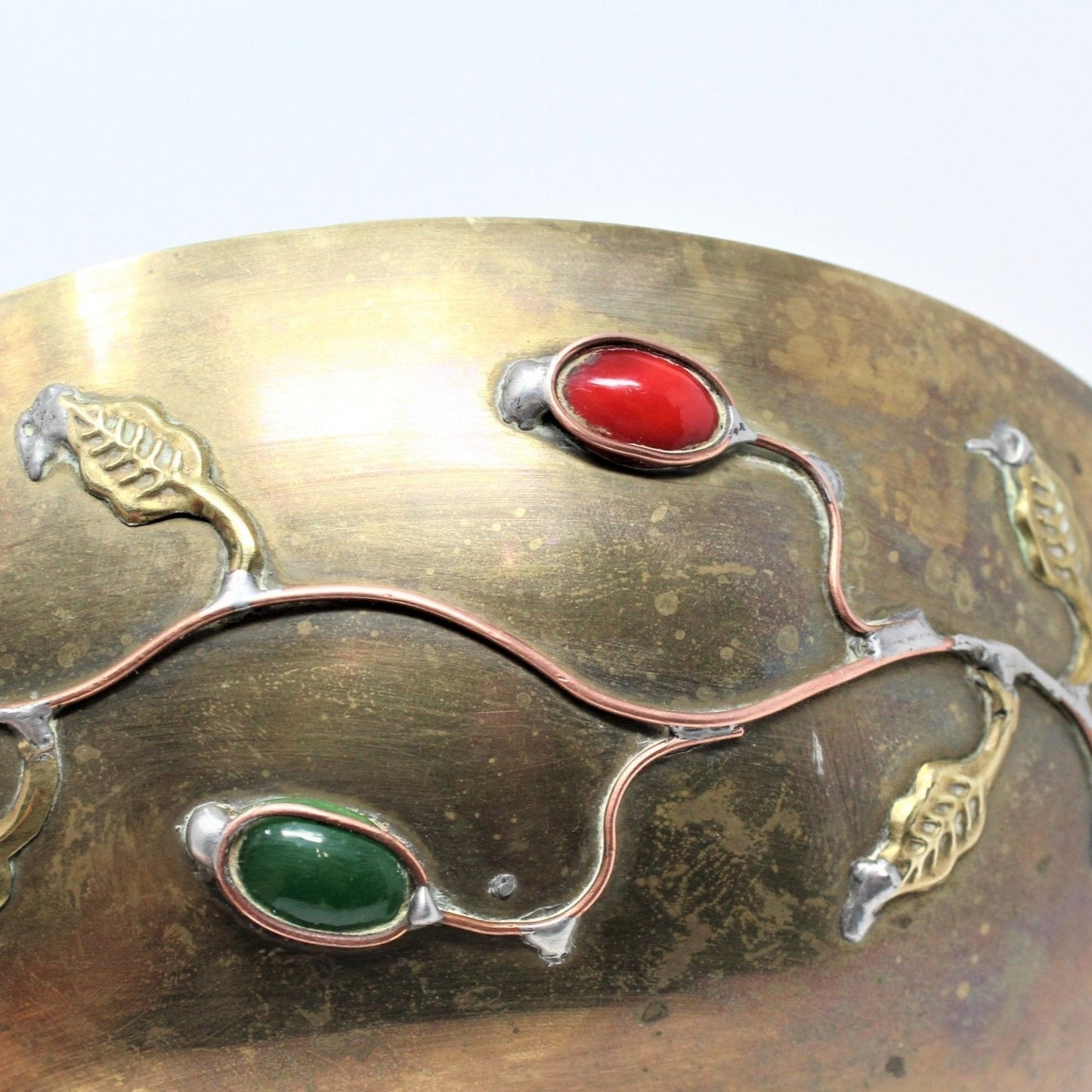 Bowl, Brass with Applied Peking Cabochon Stones, Vintage