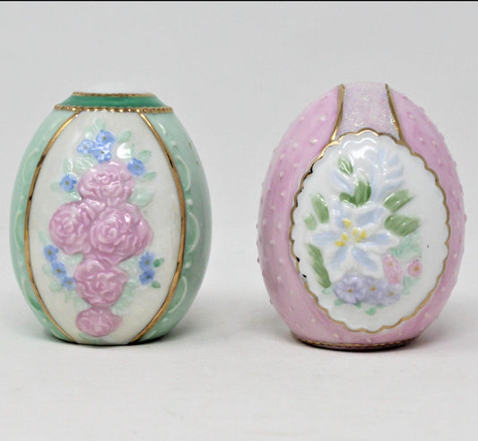 Eggs, Easter Floral Porcelain, Embossed, Collectible Eggs, Set of 2