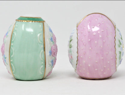 Eggs, Easter Floral Porcelain, Embossed, Collectible Eggs, Set of 2
