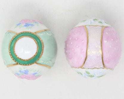 Eggs, Easter Floral Porcelain, Embossed, Collectible Eggs, Set of 2
