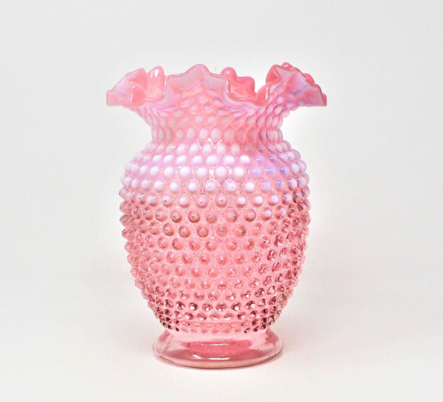 Vase, Fenton Cranberry Hobnail Opalescent, Vintage, Large 8"