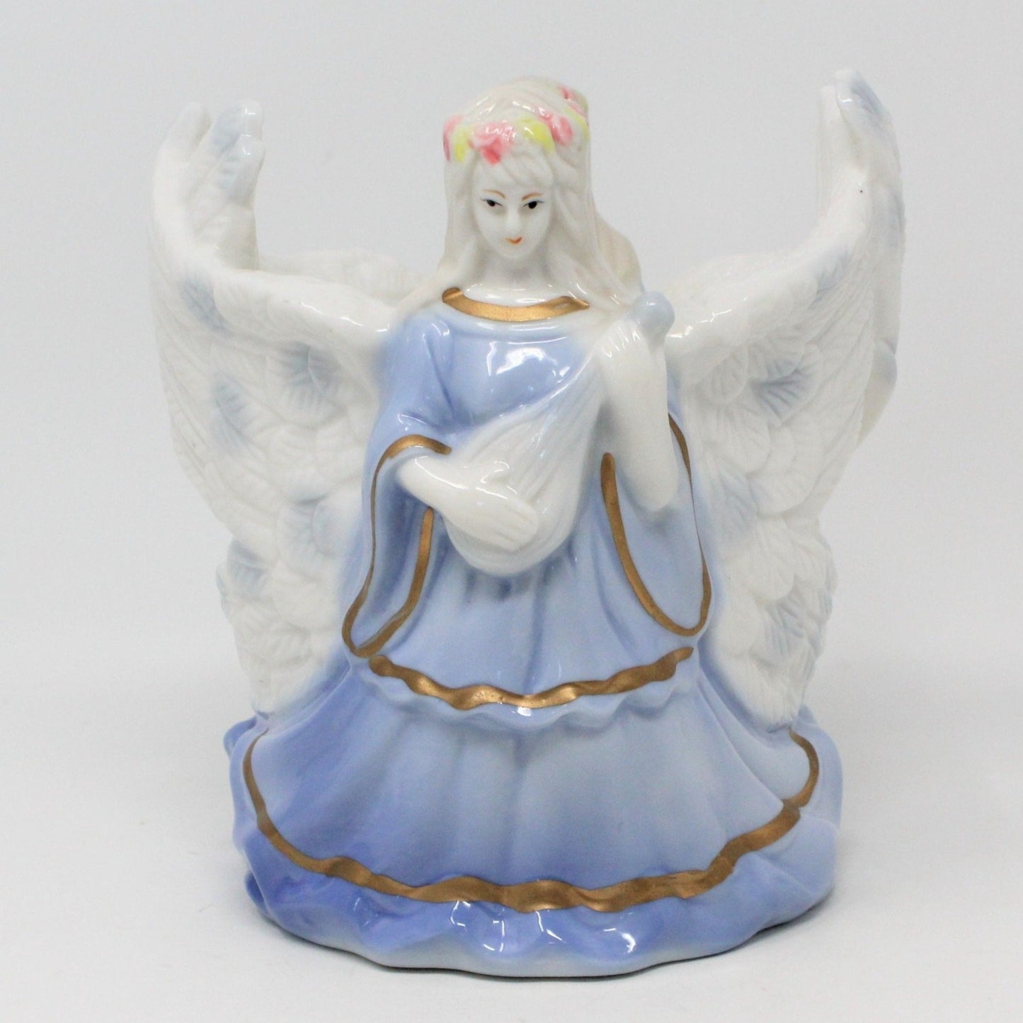 Candle Holder, Angels with Enlaced Wings, Blue & White, Vintage