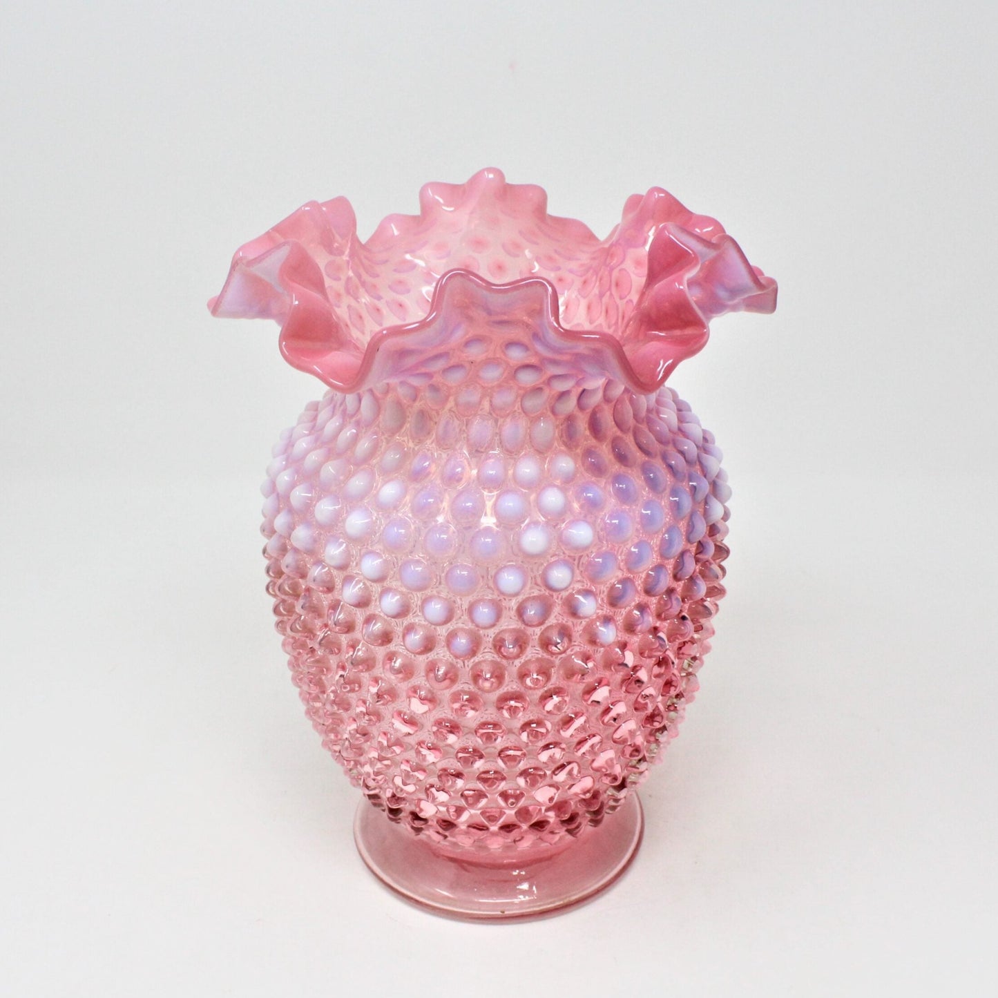 Vase, Fenton Cranberry Hobnail Opalescent, Vintage, Large 8"