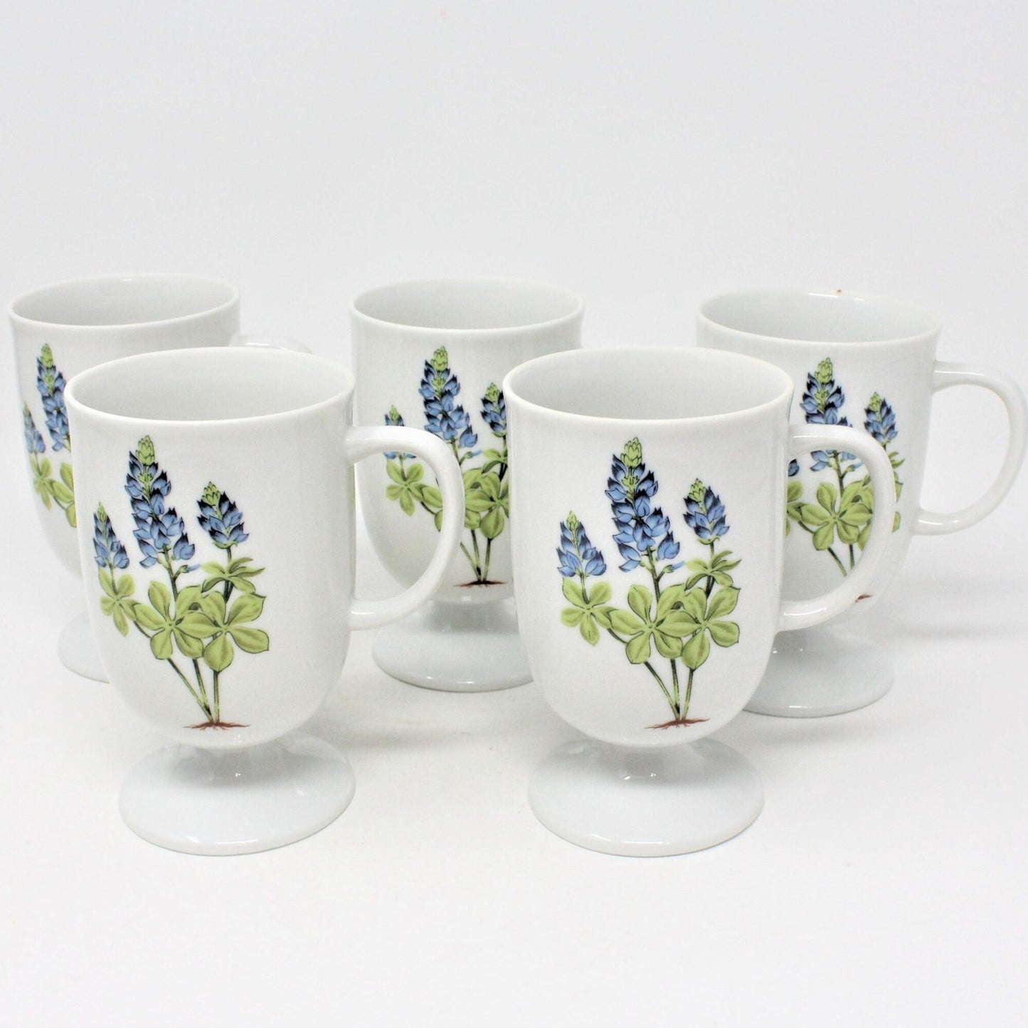 Mugs, House of Prill, Bluebonnet, Pedestal, Set of 5, Vintage