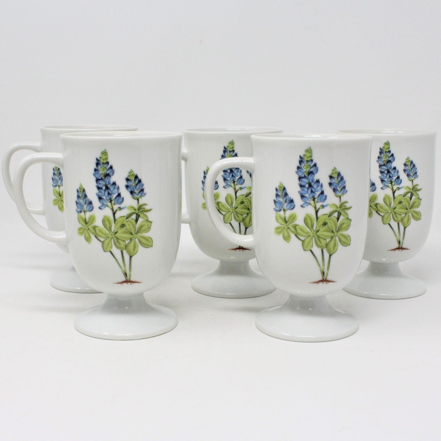 Mugs, House of Prill, Bluebonnet, Pedestal, Set of 5, Vintage