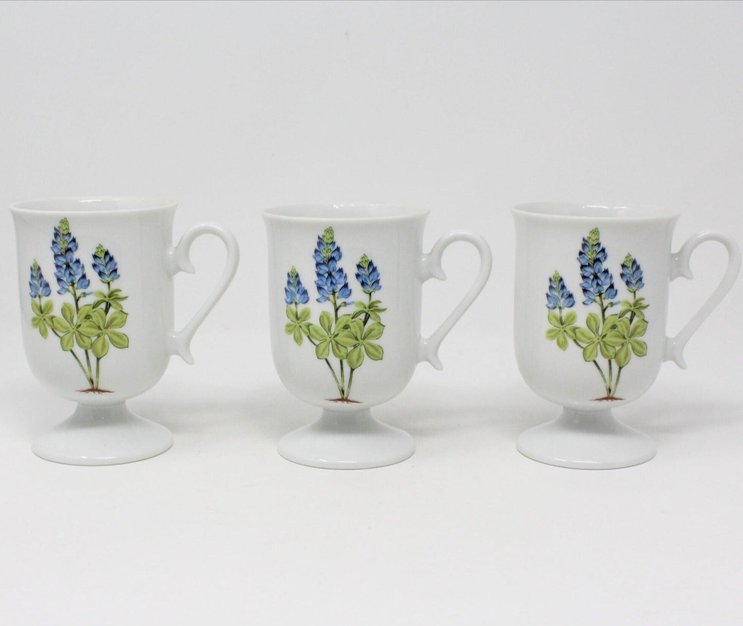 Coffee Cups, House of Prill, Bluebonnet, Pedestal, Set of 3, Vintage