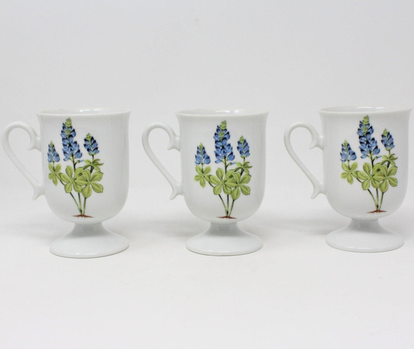 Coffee Cups, House of Prill, Bluebonnet, Pedestal, Set of 3, Vintage