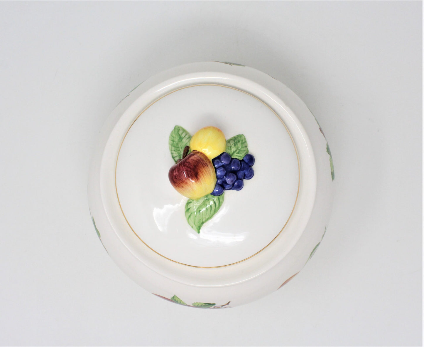 Bowl with Lid, Teleflora, Fruit Motif, Ceramic, Vintage