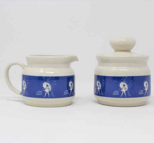 Creamer & Sugar with Lid, Morton Salt Girl, Vintage Japan