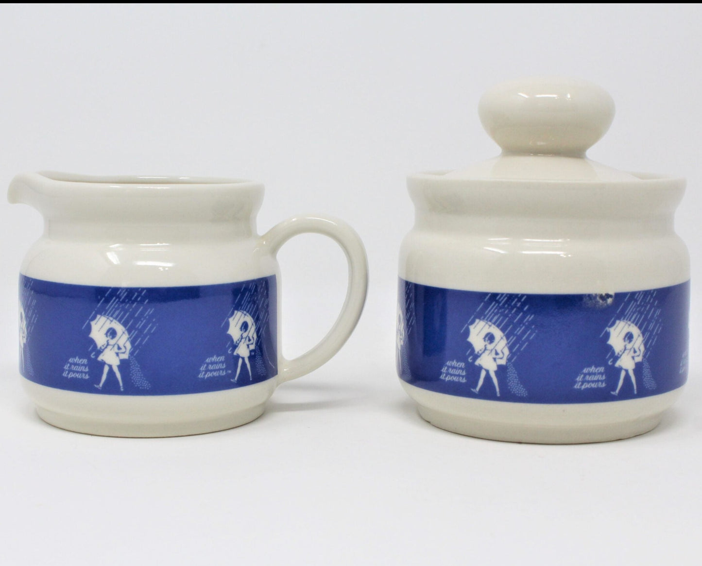 Creamer & Sugar with Lid, Morton Salt Girl, Vintage Japan