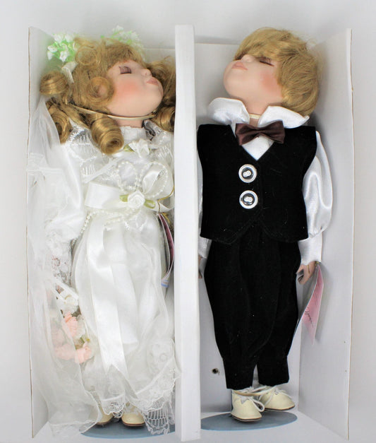 Dolls, Cathay Kissing Bride and Groom, Porcelain in Original Box, 14" Unused