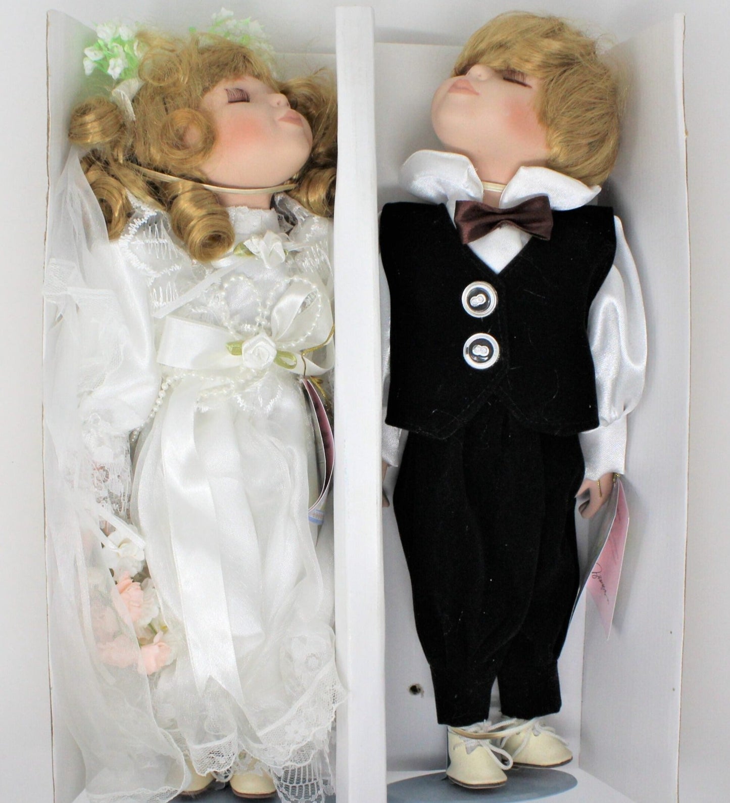Dolls, Cathay Kissing Bride and Groom, Porcelain in Original Box, 14" Unused