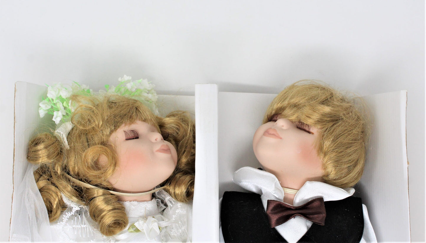 Dolls, Cathay Kissing Bride and Groom, Porcelain in Original Box, 14" Unused