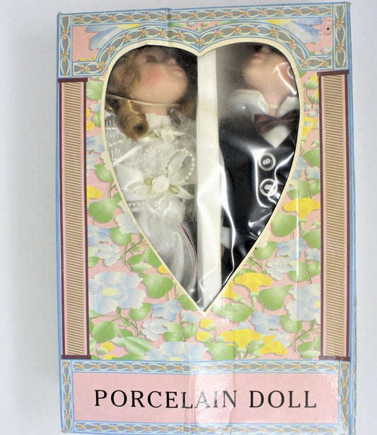 Dolls, Cathay Kissing Bride and Groom, Porcelain in Original Box, 14" Unused