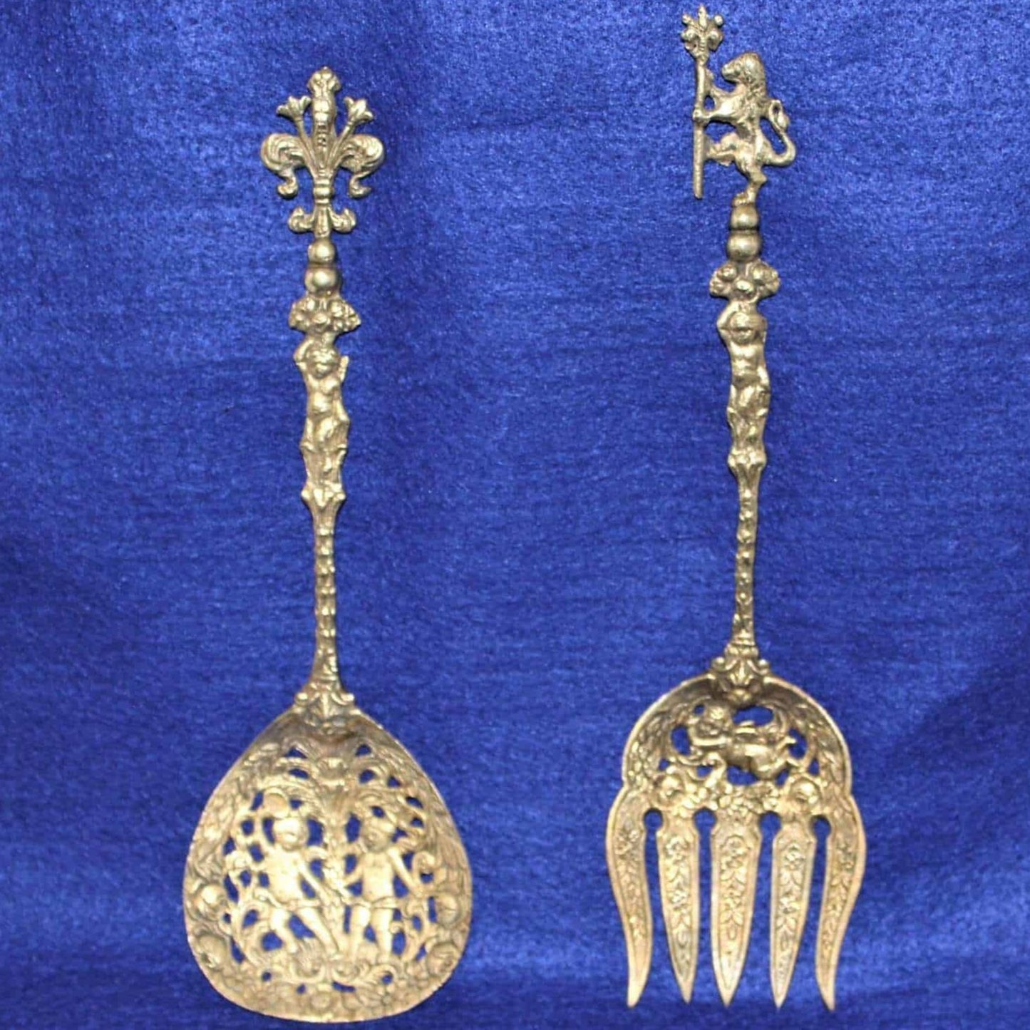 Salad Fork & Spoon Set, Ugo Bellini, Ornate Baroque Style, Vintage
