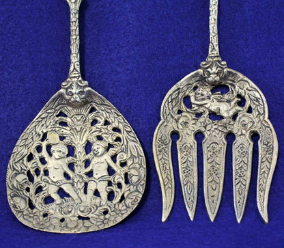Salad Fork & Spoon Set, Ugo Bellini, Ornate Baroque Style, Vintage