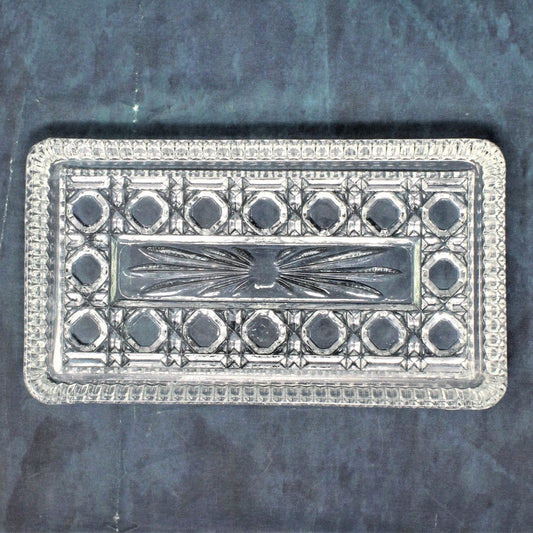 Vintage Glass Tray, Federal Glass, Windsor Clear (Button and Cane) pattern