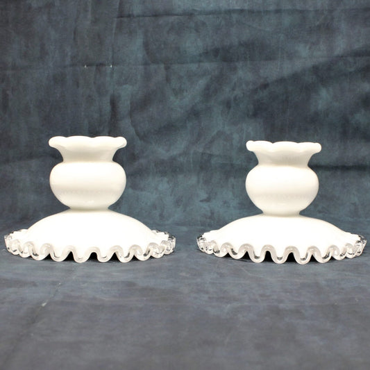 Candle Holders, Fenton, Silver Crest, Milk Glass, Set of 2, Vintage