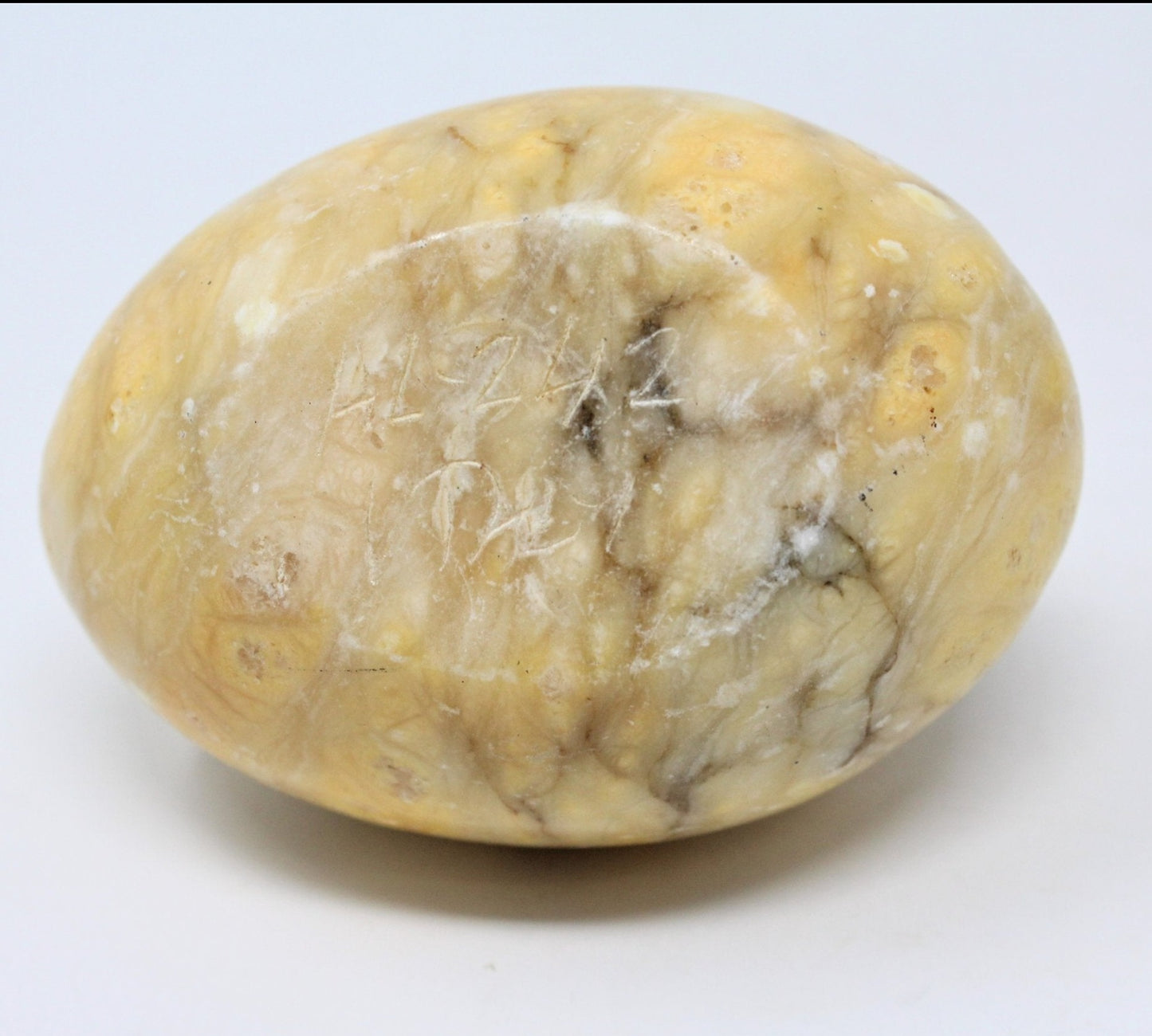 Egg, Marble, Large Yellow Multi-Color Banded Stone, Vintage