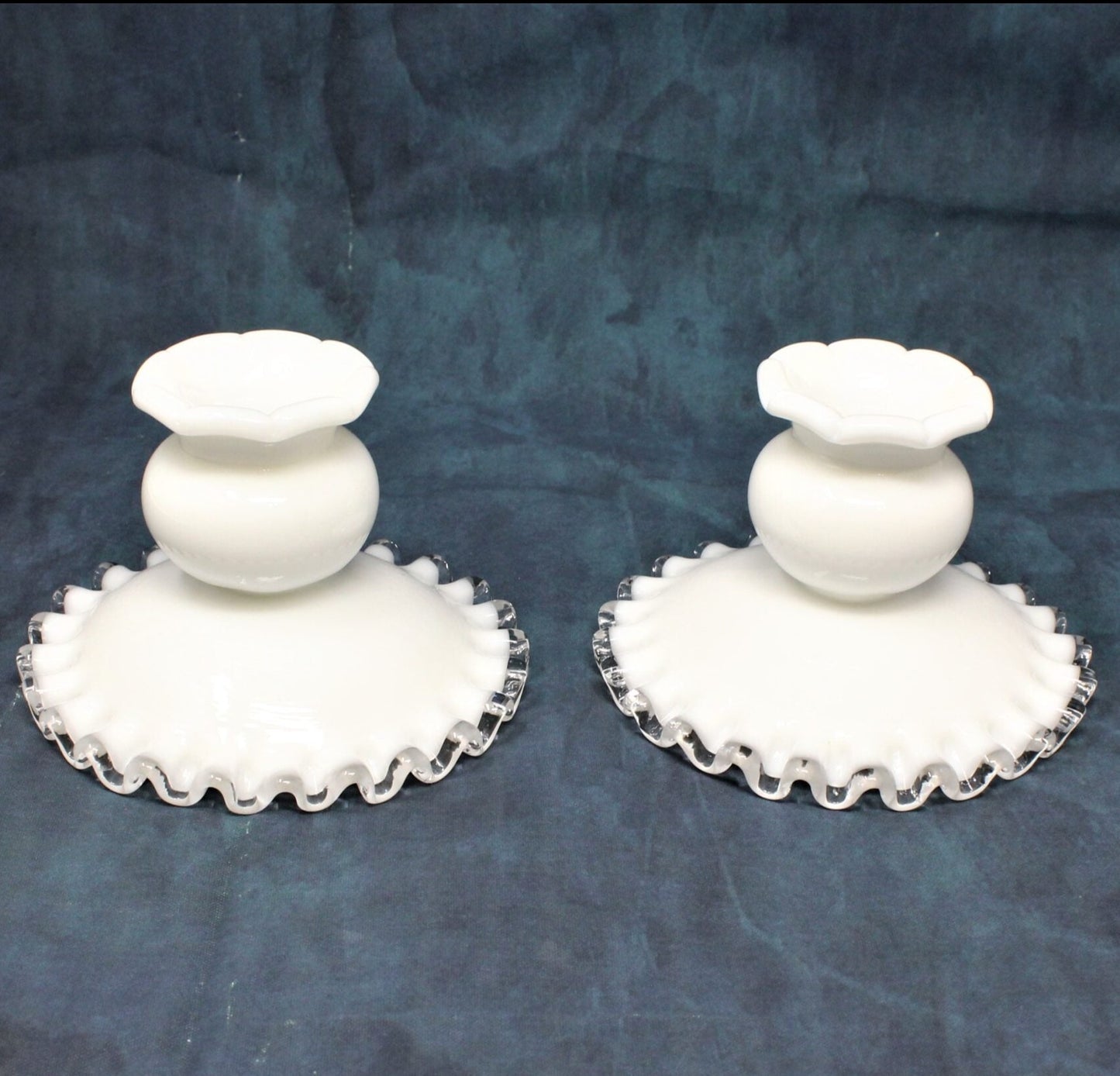 Candle Holders, Fenton, Silver Crest, Milk Glass, Set of 2, Vintage