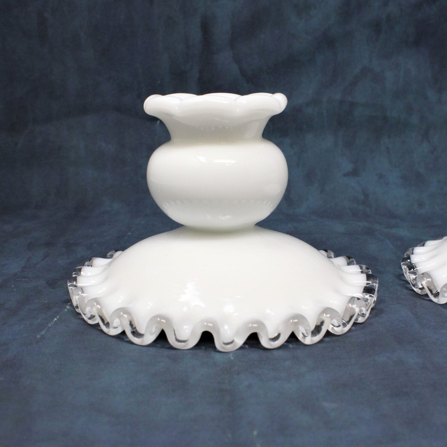 Candle Holders, Fenton, Silver Crest, Milk Glass, Set of 2, Vintage