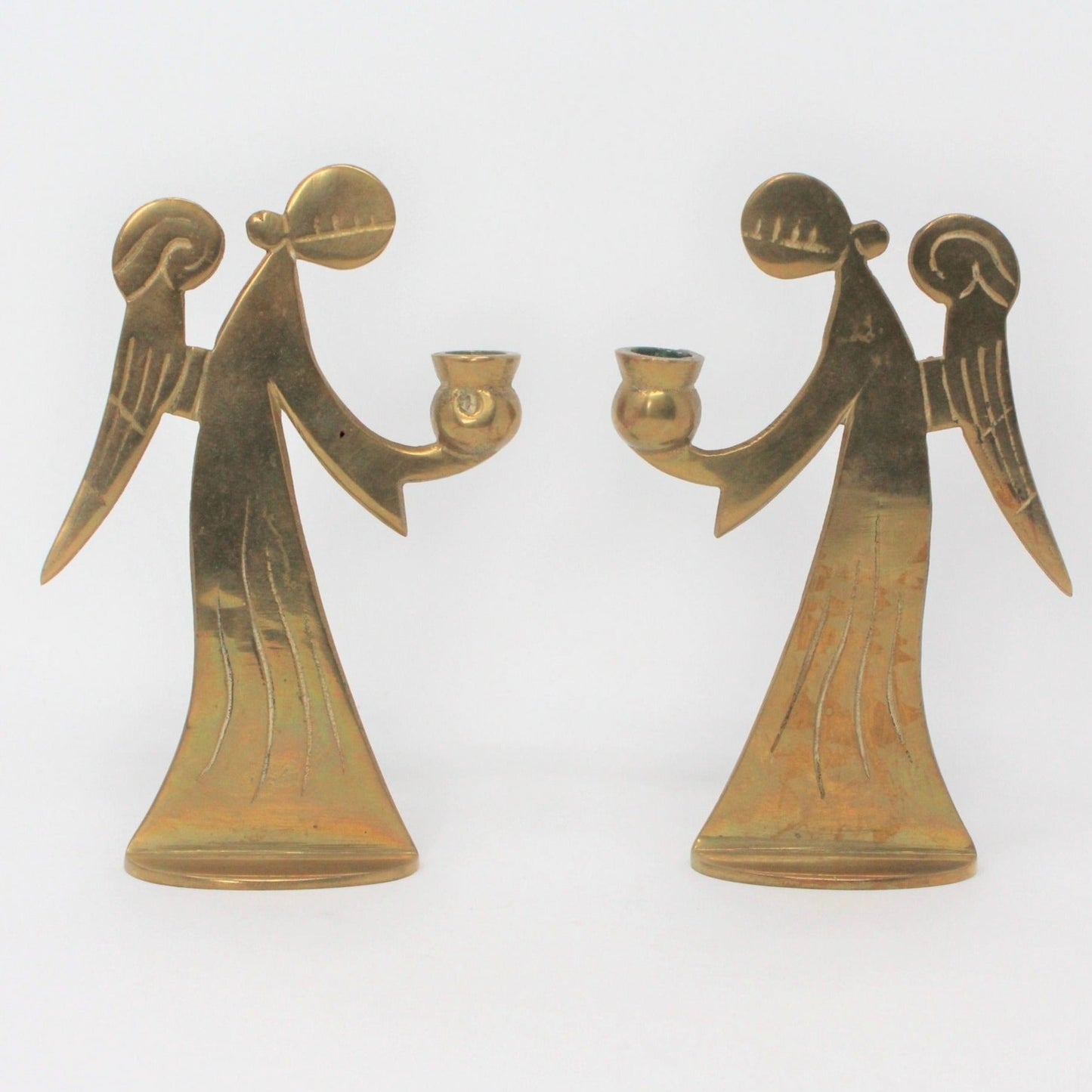Candle Holders, Brass Angels, Set of 2, Hong Kong, Vintage