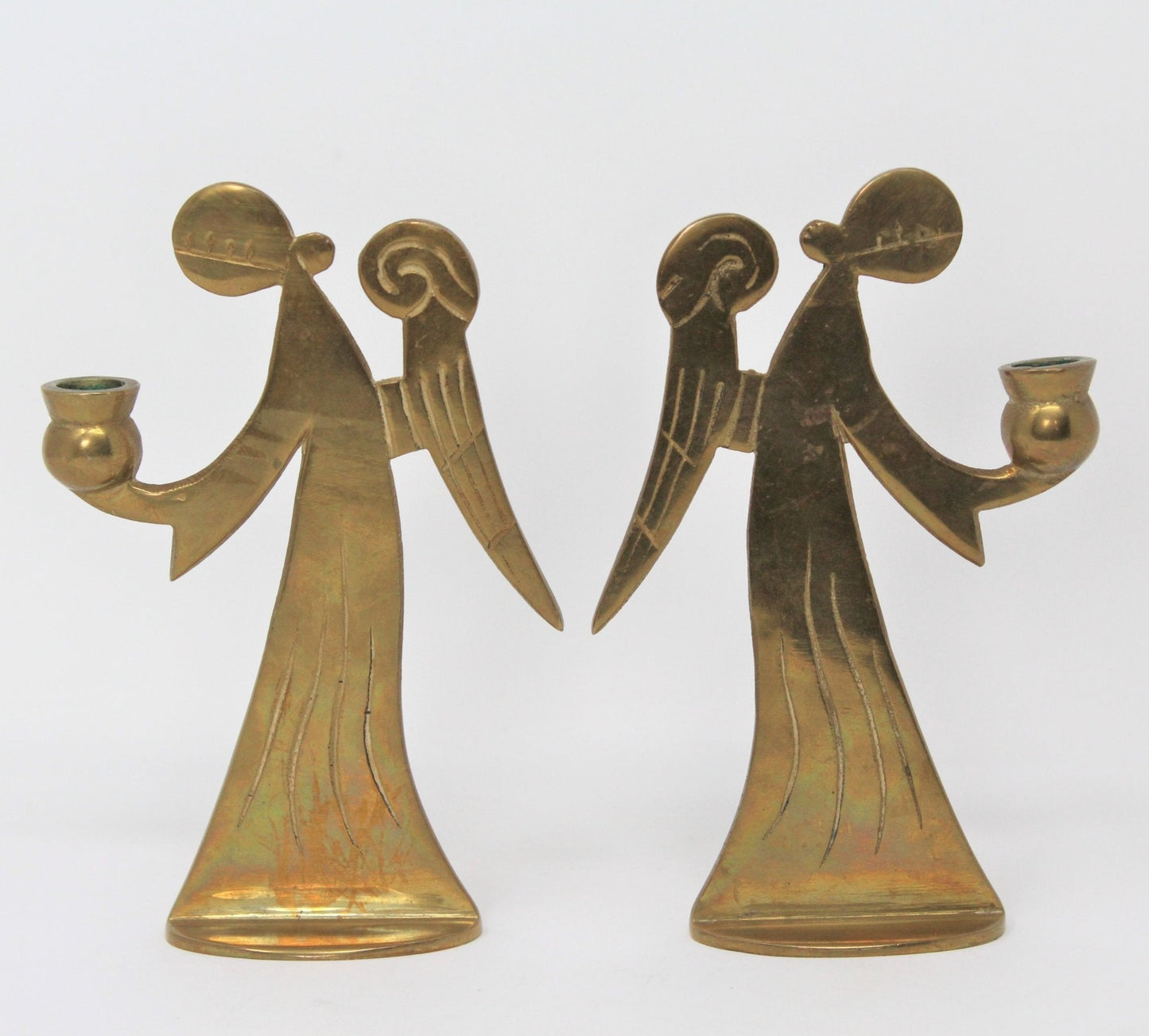 Candle Holders, Brass Angels, Set of 2, Hong Kong, Vintage