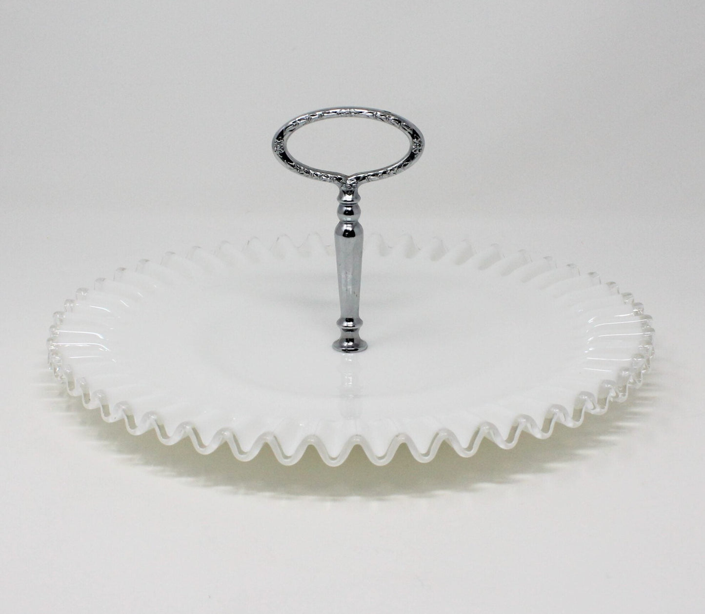 Sandwich Plate / Tidbit Tray with Metal Handle, Fenton, Silver Crest, Vintage