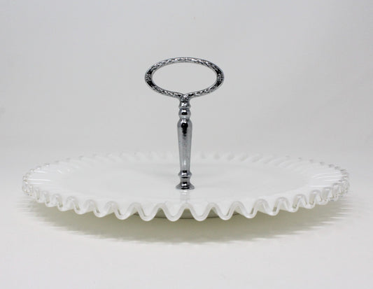 Sandwich Plate / Tidbit Tray with Metal Handle, Fenton, Silver Crest, Vintage