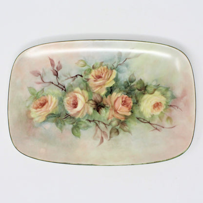 Tray, Hand Painted & Signed, Yellow Roses, Vintage 1980