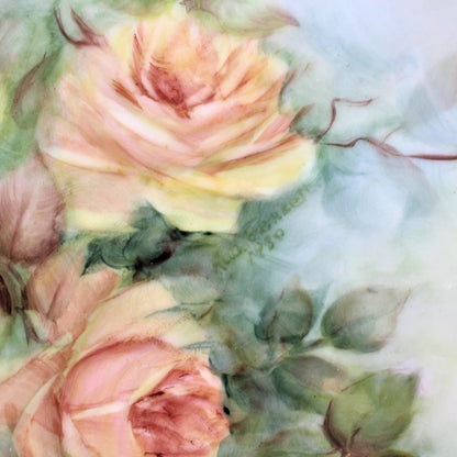 Tray, Hand Painted & Signed, Yellow Roses, Vintage 1980