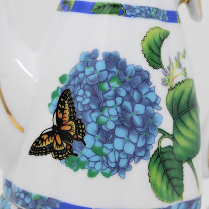 Teapot for One, Hydrangea and Butterfly Design, Porcelain