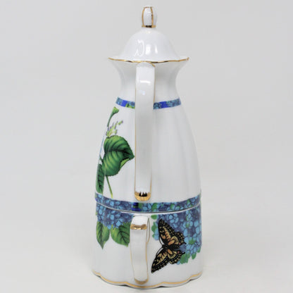 Teapot for One, Hydrangea and Butterfly Design, Porcelain